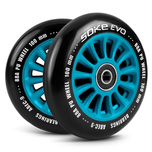 Blåa hjul till sparkcykel 100 mm, 2-pack