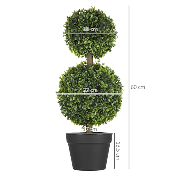 Keinokasvit, 2 Kpl Puksipuun Setti, 60 Cm:N Tekokasvi Kaksoispallolla, Uv-Kestävä Huonekasvi, Vihreä