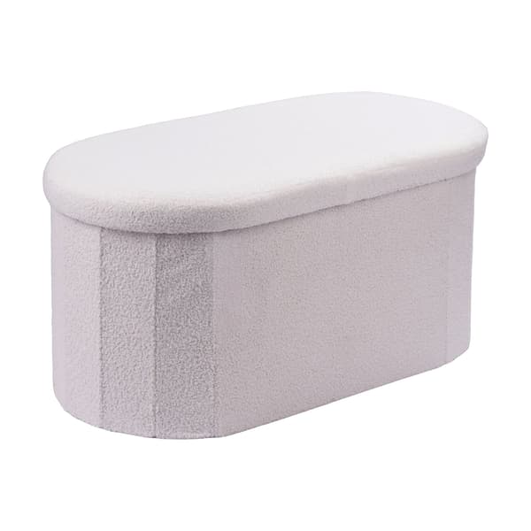 Vit förvaringsbänk i teddytyg – Klädd oval sits
