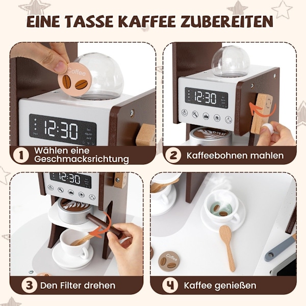 Hjørnelegekøkken i træ med lyd &amp; Lys &amp; Kaffemaskine &amp; Slide Toddler Kitchen Legesæt Brun