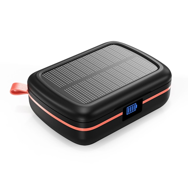 Vandtætte TWS trådløse hovedtelefoner med solcelleoplader og 2500mAh powerbank, sort