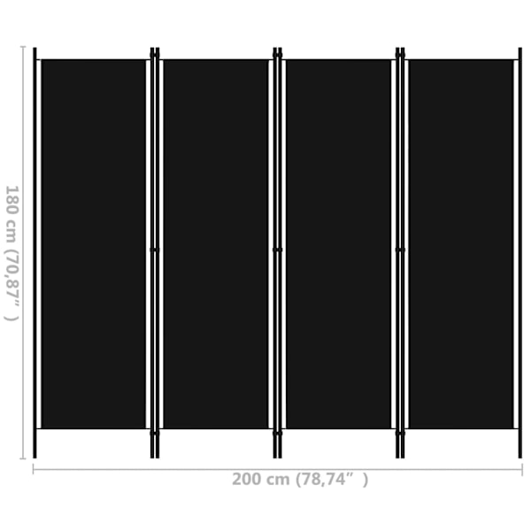 Rumsavdelare 4 paneler svart 200x180 cm