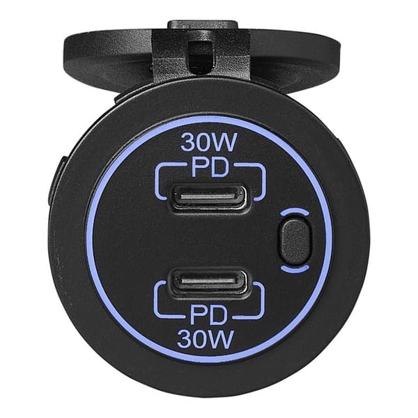 USB snabbladdare, inbyggd typ C, 12/24V, 3A