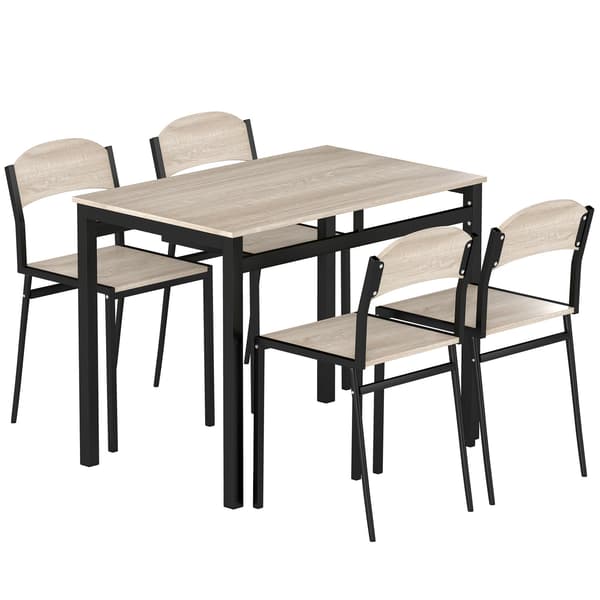 5-delt spisebordssæt, bord og 4 stole, pladsbesparende, sort