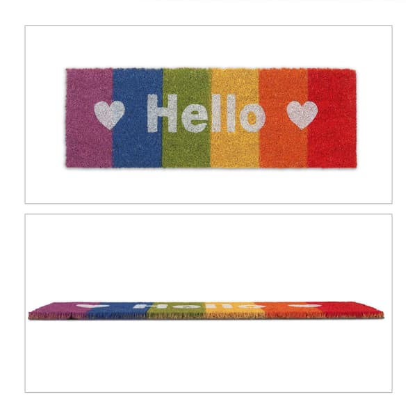 Kokos dørmåtte "Hello" regnbue