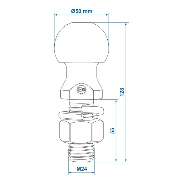 Dragkula rak M24 x 55mm E-typ godkänd