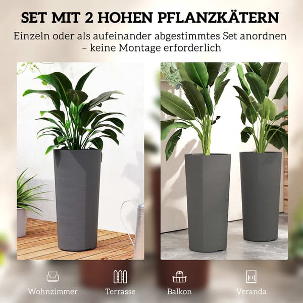 Stabelbart plantesæt med dræning, 60 cm, mørkegrå