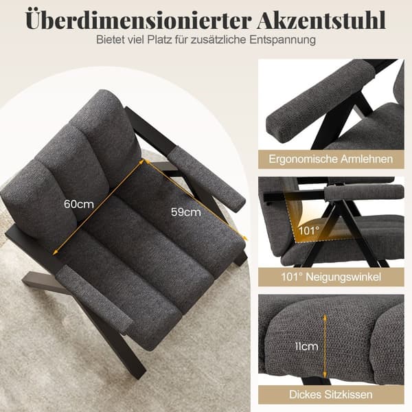 Grå loungestol med armstöd och metallram