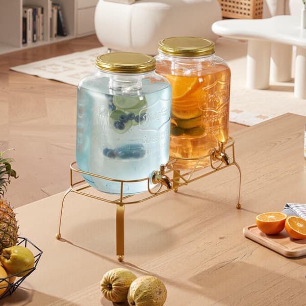 Glas drikkevaredispensersæt, 2 x 8L, stativ og tap