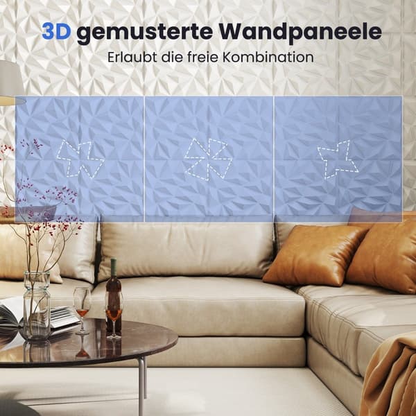 3D-vægpaneler, diamantmønster, 20 stk., 5 m² dækning