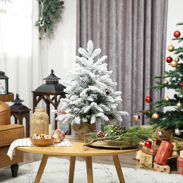 Minijulgran 60 cm med 35 LED-lampor och snöeffekt, timer, vit