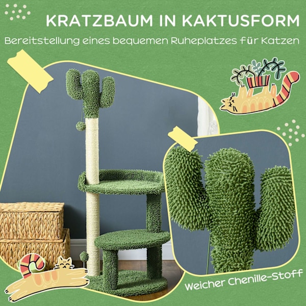 Raapimispylväs 111Cm Kissan Raapimispylväs 2 Kerroksella & Leikkipallolla, Kissoille 10Kg Asti, Sisal, Vihreä