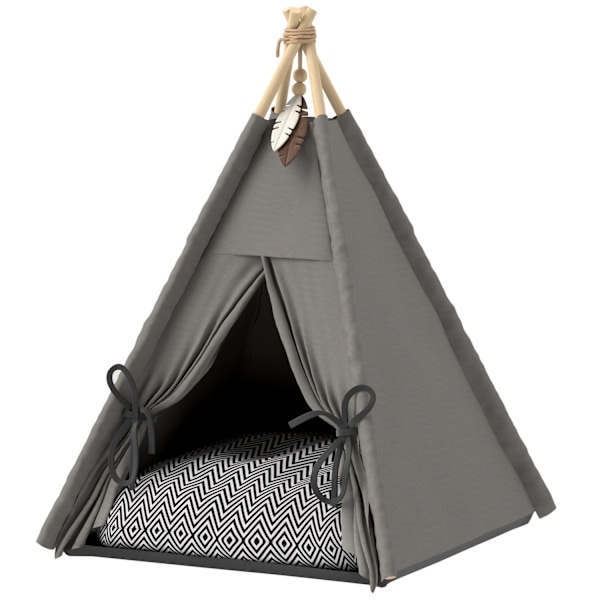 Tipitelt til kæledyr, kattetelt med aftagelige og vaskbare hynder, kattehus med skridsikker bund, legebold, til katte under 5 kg, minihunde, 60 x 60 x
