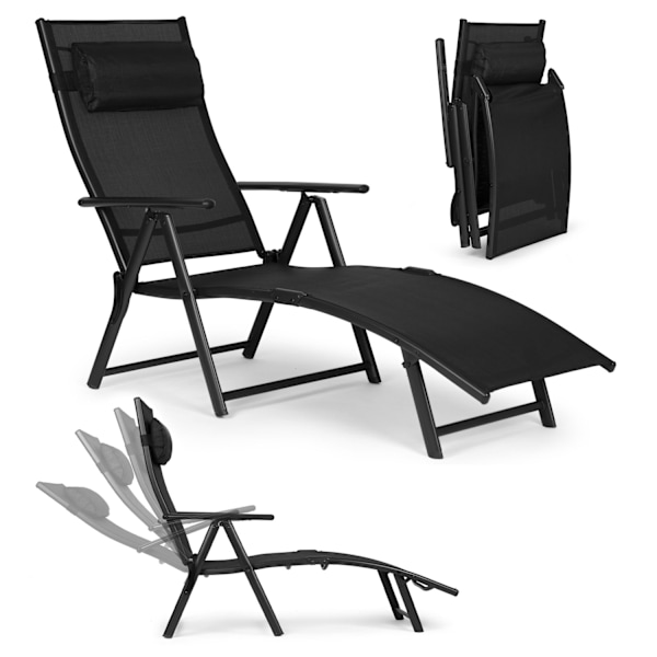Sammenklappelig strandhaveseng, justerbart ryglæn, stålstel, sort, MultiGarden