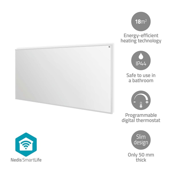SmartLife Infraröd värmepanel | 700 W | 1 Värmeinställning | Justerbar termostat | Fjärrkontroll | IP44 | Vit
