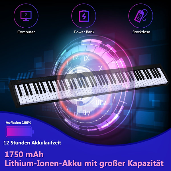Digitalt klaver keyboard 88 tangenter Bærbart elektronisk musikinstrument Børneklaver Børneklaver Sort