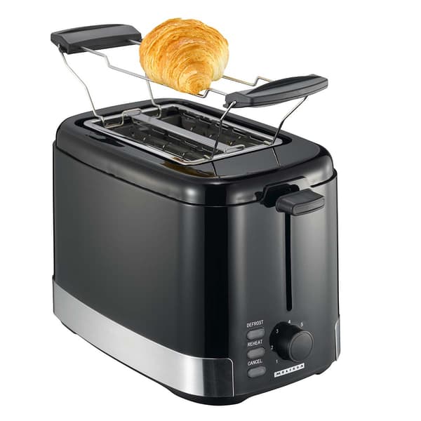 2-skivers brødrister, 800W, sort/rustfrit stål, bollevarmer