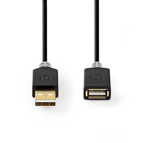 USB kaapeli | USB 2.0 | USB-A Uros | USB-A Naaras | 480 Mbps | Kullattu | 3.00 m | Pyöreä | PVC | Antrasiitti | Laatikko