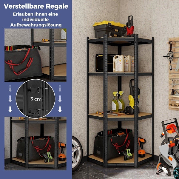 Förvaringshylla 70 x 70 x 180 cm kraftig hylla med 4 justerbara hyllor svart