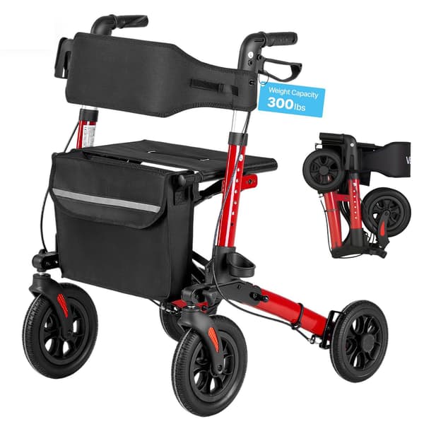 Rollator med sæde, 3-foldet aluminium, 136 kg