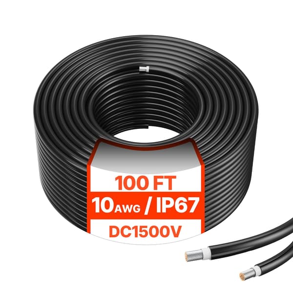 Förlängningskabel för solpanel, 10AWG 100ft, IP67, Svart