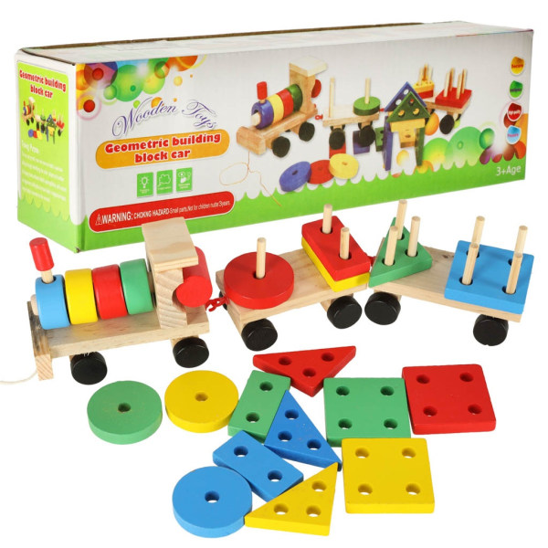 Træ sorterer fingerfærdighed puslespil tog lokomotiv + vogne 30cm