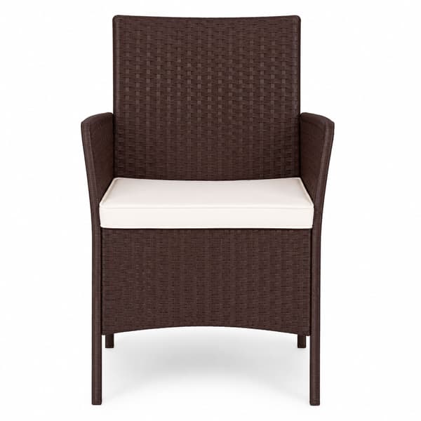 Brun trädgårdsfåtölj i rottingeffekt med kudde