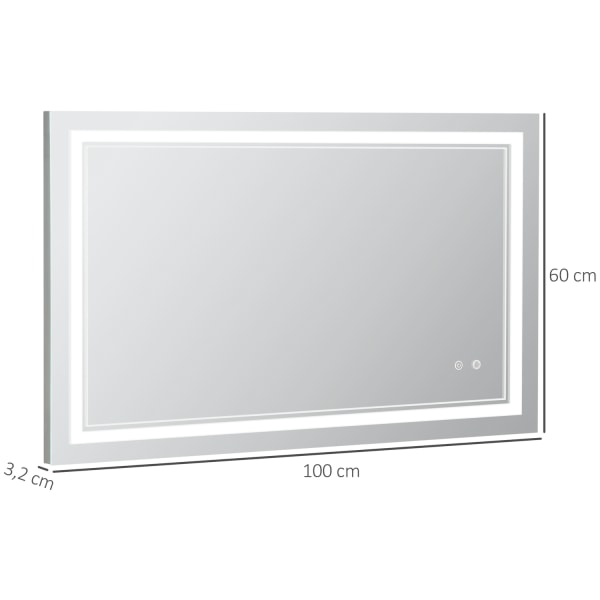 Badrumsspegel Badrumsspegel Med Led-Belysning, Touch-Omkopplare, 3 Ljusfärger, Ip44 Vattentät, 100X60Cm