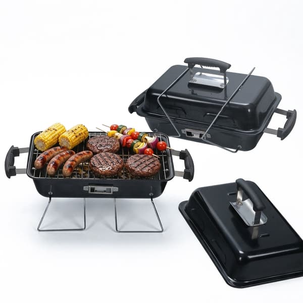 Sammenklappelig bordgrill med låg – sort, 36x56x30,5 cm