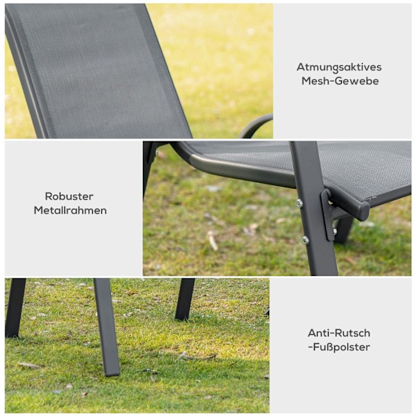 Sæt med 2 havestole stabelstole med armlæn metalnet stof grå 70x54x90cm til terrasse- og havemøbler