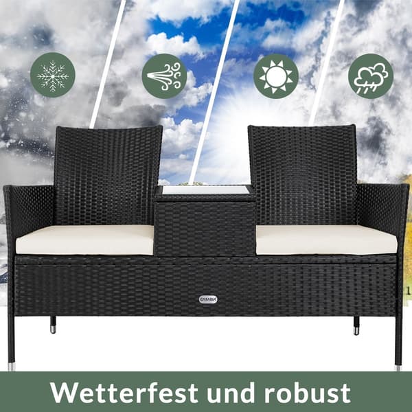 Polyrattan Jack & Jill bænk med bord – sort/creme