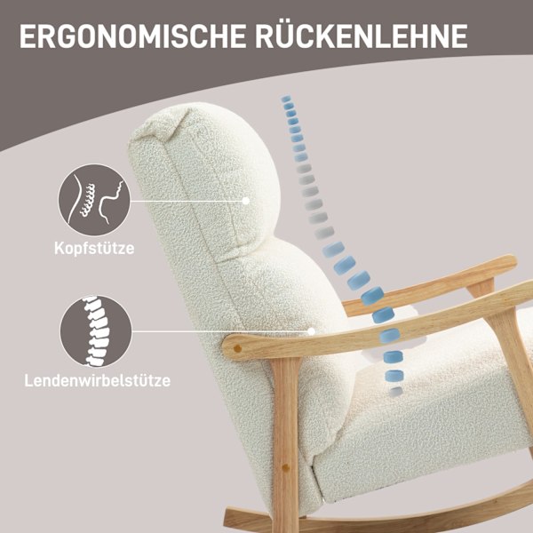 Gyngestol, ergonomisk gyngestol, lænestol, ammestol med fløjlslook, gyngestol kan holde op til 120 kg, til soveværelse, stue, cremehvid