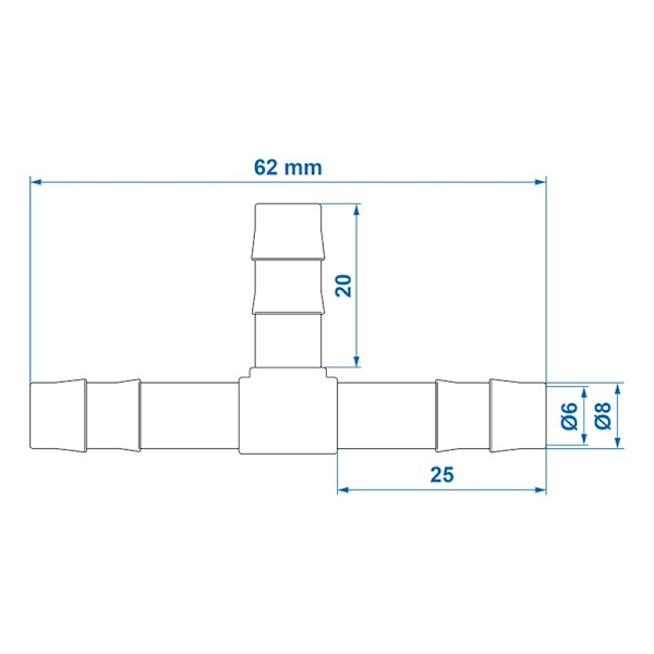 Vandslangetilslutning T-stykke 8mm pr. stk