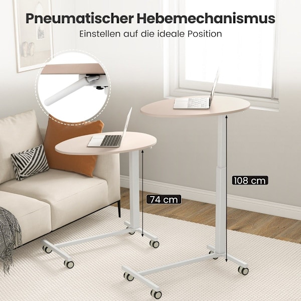Højdejusterbart sidebord med hjul Mobilt bærbart bord 74-108 cm pink + hvid statisk belastning op til 75 kg