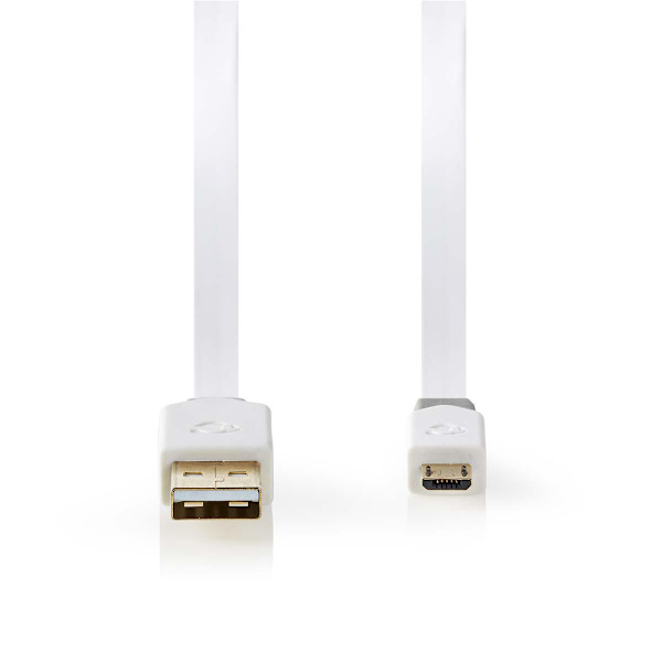 USB kaapeli | USB 2.0 | USB-A Uros | USB Micro-B Uros | 480 Mbps | Kullattu | 1.00 m | Litteä | PVC | Valkoinen | Muovipussi