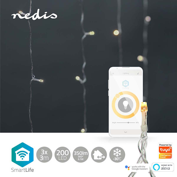 SmartLife Jouluvalot | Verho | Wi-Fi | Lämmin Valkoinen | 200 LED's | 3.00 m | Android™ / IOS
