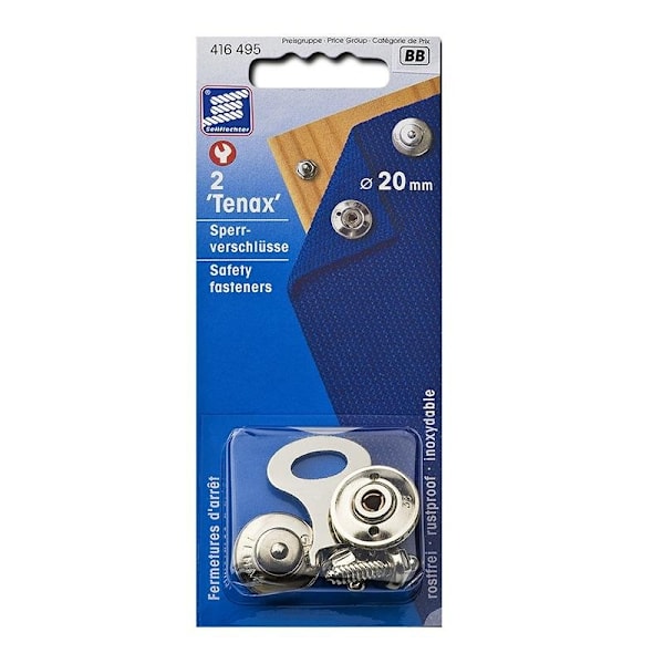 Tenax turvakiinnikkeet. 20 mm. 2 kpl läpipainopakkauksessa
