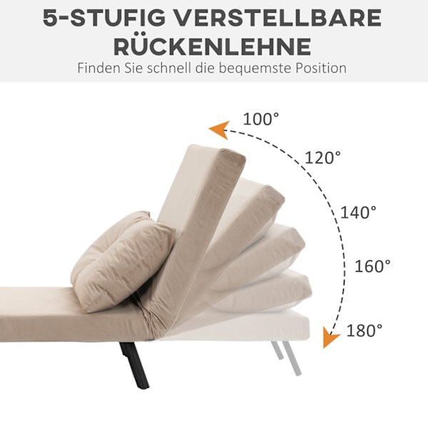 Sovesofa, Afslapningsstol Med Sengefunktion, Gæsteseng Med Fløjlslook, Rygpude, Polstret Sofa Med Justerbart Ryglæn, Beige, 63 X 73 X 81 Cm