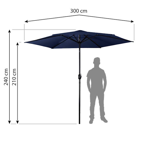 Sammenklappelig haveparaply 6 segmenter 300 cm med betræk Plonos PL-884