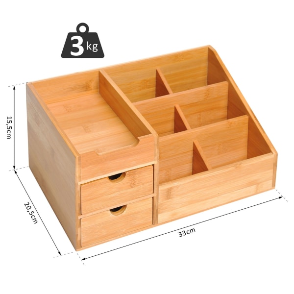 Desk Organizer Kontoropbevaringsboks Med 2 Skuffer, Organization & Order, Natural, L33 X B20,5 X H15,5 Cm