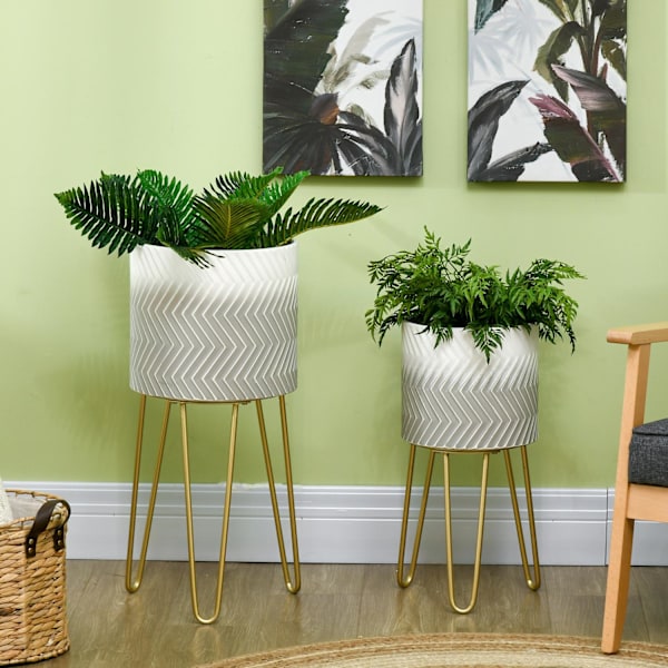 Kukkaruukut Setti 2 Plant Stand Planter Frame Olohuone Parveke Metalli