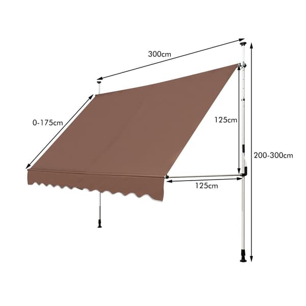 Udtrækkelig markise 300 cm, uden boring, UV-resistent, brun