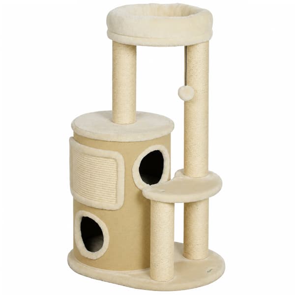 Kradsetræ med sisalstolper og dobbelt skjulested, beige