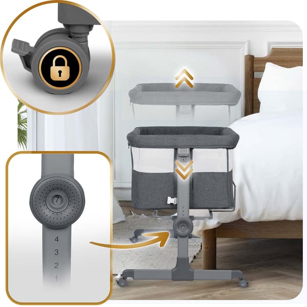 Sammenfoldelig rejse-babyseng med co-sleeper-funktion