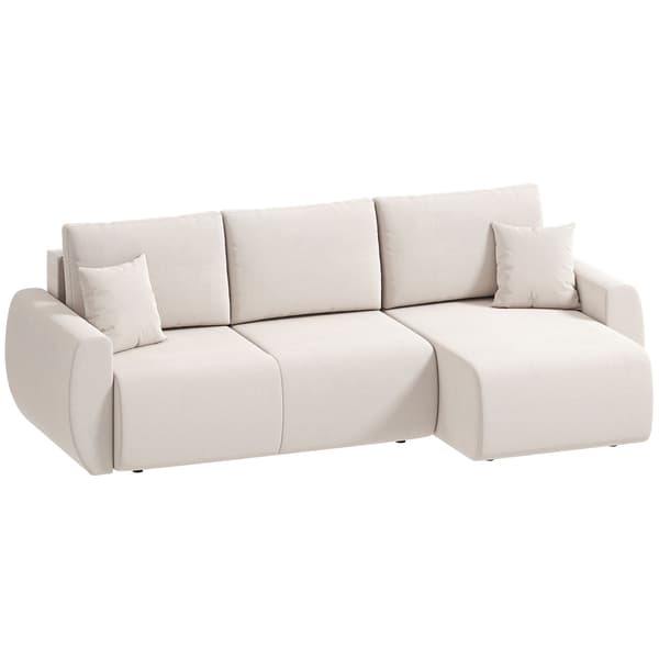 Bäddsoffa, vändbar schäslong, förvaring, krämfärgad sammet