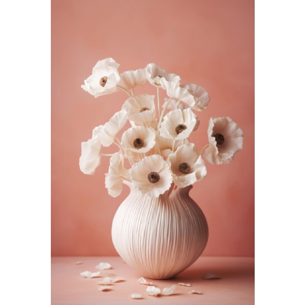 White Poppy On Coral Background - 50x70 cm