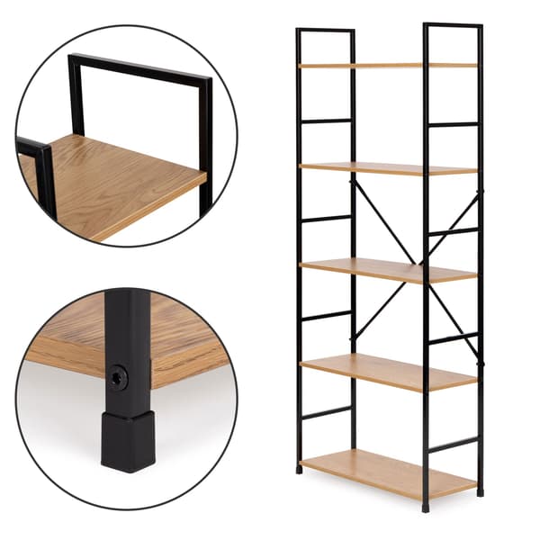 Modern bred bokhylla i trä LOFT 5 hyllplan