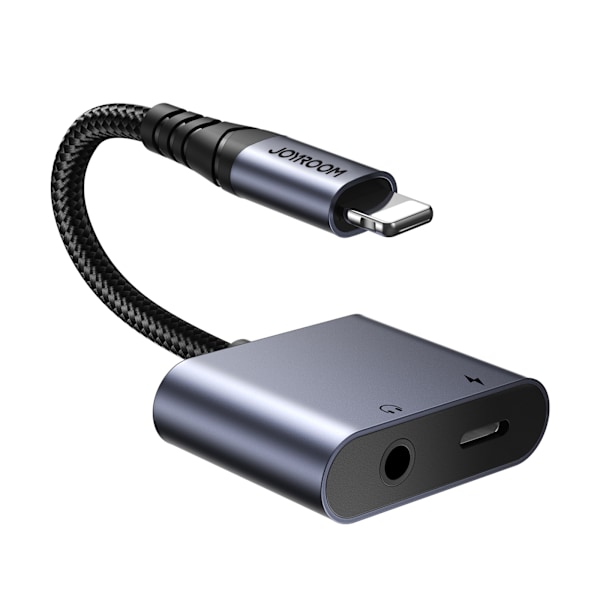 2-i-1 iPhone-adapter, laddare + Lightning-hörlurar / 3,5 mm minijack, svart