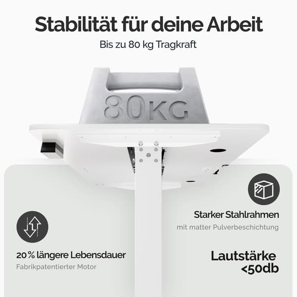 Höjdjusterbart vitt skrivbord, 110x60 cm, LCD-skärm