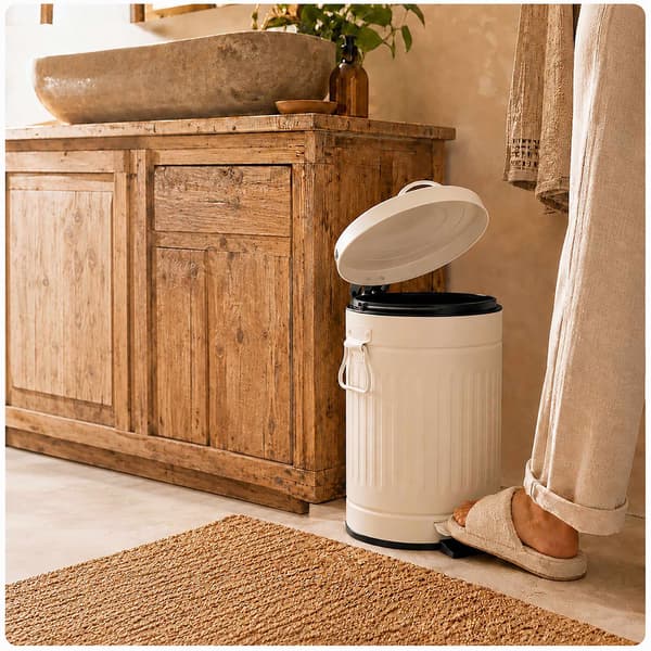 12L beige retro pedalbin med mjukstängande lock